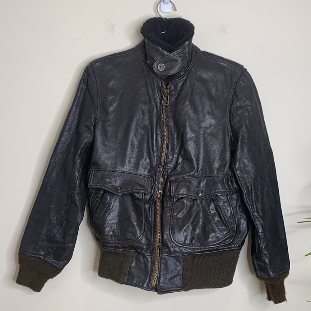 Vintage Brown WW Era G-1 USA Navy Avirex Ltd Bomber Flight Brown Leather Jacket - Picture 17 of 17